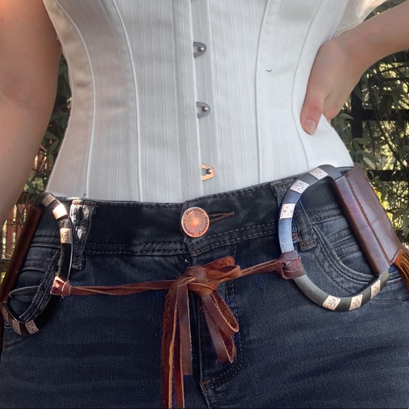 Beaded fringe hippie/western leather belt - Picture 3 of 5